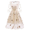 Bella Philosophy 2022 Autumn Sweet Lace Embroidery Dress Three Quarter Mid-Calf Polyester Print O-Neck Lanon Mesh Three Layers