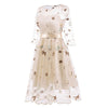 Bella Philosophy 2022 Autumn Sweet Lace Embroidery Dress Three Quarter Mid-Calf Polyester Print O-Neck Lanon Mesh Three Layers