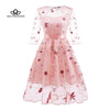 Bella Philosophy 2022 Autumn Sweet Lace Embroidery Dress Three Quarter Mid-Calf Polyester Print O-Neck Lanon Mesh Three Layers
