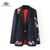 Autumn Winter Suit Blazer Women Rose Embroidery Single Button Blazer Coat Female Long Sleeve Suit Jacket