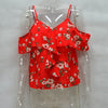 Bella Philosophy 2023 summer sexy red spaghetti strap floral print blouse v neck ruffles short blusas backless casual shirts
