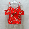 Bella Philosophy 2023 summer sexy red spaghetti strap floral print blouse v neck ruffles short blusas backless casual shirts