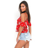 Bella Philosophy 2023 summer sexy red spaghetti strap floral print blouse v neck ruffles short blusas backless casual shirts