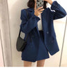 Bella Philosophy 2023 Women  Blazer Skirt 2 Pieces Set OL Skirt Suit Double Breasted Oversized Blazer Jacket Navy