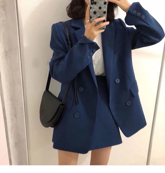 Bella Philosophy 2023 Women Blazer Skirt 2 Pieces Set OL Skirt Suit Double Breasted Oversized Blazer Jacket office suits
