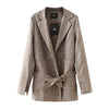Spring Women Vintage Jacket Long Split Sleeve Bow Sashes Female Plaid Blazer Loose Jacket Office Lady Feminino