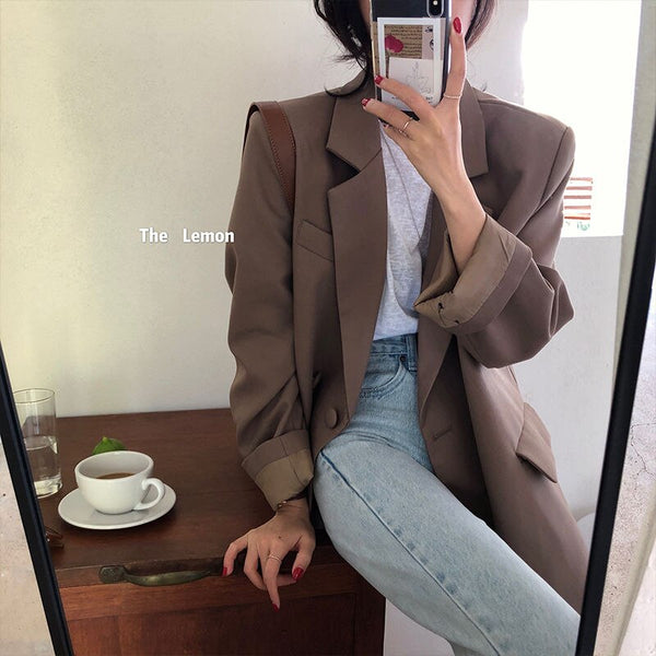 Bella Philosophy Women Spring Chic Single Breasted Blazer Vintage Female Loose Jackets Casual Street Office Lady Blazers Outwear