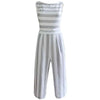 Bella Philossophy summer women casual blue striped jumpsuits sleeveless wide leg linen playsuits loose fashion female rompers