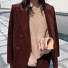 Bella philosophy Women solid Corduroy blazer suit female autumn lady casual two-piece set female double breasted blazer jackets