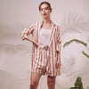 Bella philosophy women autumn stripe single button blazer office lady high shorts suit two piece set