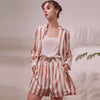 Bella philosophy women autumn stripe single button blazer office lady high shorts suit two piece set