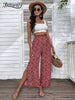 Benuynffy Holiday Ditsy Floral Print Wide Leg Pants Women Summer High Elastic Waist Boho Casual Split Trousers For Women