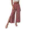 Benuynffy Holiday Ditsy Floral Print Wide Leg Pants Women Summer High Elastic Waist Boho Casual Split Trousers For Women