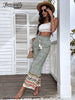 Benuynffy Paisley And Floral Print Tassel Tie Wide Leg Pants Holiday Bohemian Pockets Women Summer Elastic Waist Bottoms