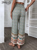 Benuynffy Paisley And Floral Print Tassel Tie Wide Leg Pants Holiday Bohemian Pockets Women Summer Elastic Waist Bottoms