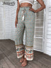Benuynffy Paisley And Floral Print Tassel Tie Wide Leg Pants Holiday Bohemian Pockets Women Summer Elastic Waist Bottoms
