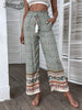 Benuynffy Paisley And Floral Print Tassel Tie Wide Leg Pants Holiday Bohemian Pockets Women Summer Elastic Waist Bottoms