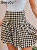 BerryGo Elegant houndstooth Za blazer skirt sets women Autumn two piece sets for women High waist work skirt suits office lady