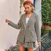 BerryGo Elegant houndstooth Za blazer skirt sets women Autumn two piece sets for women High waist work skirt suits office lady