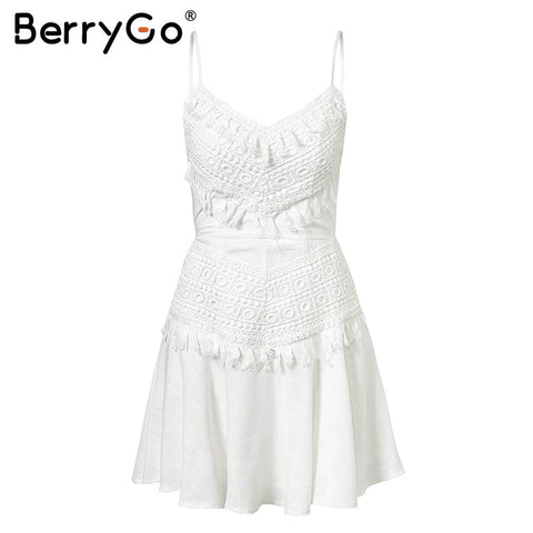 Sexy backless bow spaghetti strap lace dress Women elegant tassel mini dress summer Beach casual sundress red dress 2022