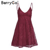 Sexy backless strap lace dress women V neck wine red mini party dresses female Autumn winter fashion robe femme vestidos