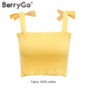 Sexy elastic crop top women Bow ruffle slim female camis 2022 summer solid casual tank tops