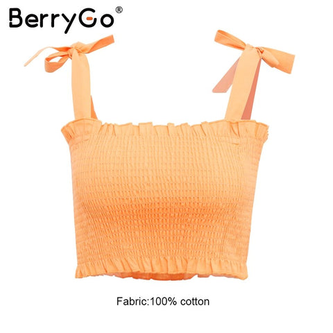 Sexy elastic crop top women Bow ruffle slim female camis 2022 summer solid casual tank tops