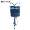 Sexy lace up crop top tees Causal velvet top camisole cropped women tank top 2022 autumn wine red cami female