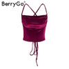 Sexy lace up crop top tees Causal velvet top camisole cropped women tank top 2022 autumn wine red cami female