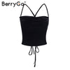 Sexy lace up crop top tees Causal velvet top camisole cropped women tank top 2022 autumn wine red cami female