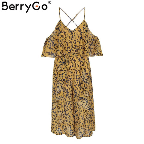 Sexy ruffle backless chiffon jumpsuit women Cold shoulder print jumsuit 2022 Summer strap elegant playsuits