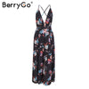 Sexy v neck backless print jumpsuit women romper Halter lace up high waist jumpsuit Split wide leg summer jumpsuit 2022