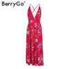 Sexy v neck backless print jumpsuit women romper Halter lace up high waist jumpsuit Split wide leg summer jumpsuit 2022
