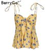 Sexy v neck flower print camisole shirt women Backless bow strap tops tees female 2022 Pleated casual summer tank top