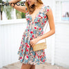 Sleeveless ruffle v neck summer dress women High waist short dress streetwear Chic floral dress female 2022