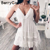 Slip backless short summer dress women V neck tassel sexy mini lace white dress female 2022 high waist beach dress