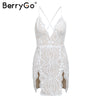 Split embroidery sequin short dress women Sexy backless strap mesh bodycon dress 2022 Club party summer dresses vestidos