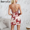 Split embroidery sequin short dress women Sexy backless strap mesh bodycon dress 2022 Club party summer dresses vestidos