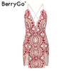 Split embroidery sequin short dress women Sexy backless strap mesh bodycon dress 2022 Club party summer dresses vestidos