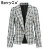 BerryGo Two-piece plaid tweed women blazer suit Casual streetwear suits female blazer sets Chic office ladies blazer skirt suits