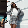 BerryGo Two-piece plaid tweed women blazer suit Casual streetwear suits female blazer sets Chic office ladies blazer skirt suits