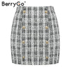 BerryGo Two-piece plaid tweed women blazer suit Casual streetwear suits female blazer sets Chic office ladies blazer skirt suits