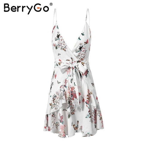 V neck floral print dress women Strap ruffles short dress summer 2022 Casual sashes bow summer dress vestido de festa