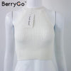 chic knitted halter bustier crop top Women summer beach sexy white camis Off shoulder elastic tube tank tops knitwear
