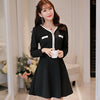Spring Summer 2022 New Korean Solid Color Casual Office Formal Dress Long Sleeve Knitting V Collar Zipper Black Dress
