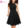 Cute Women Sexy Halter Neck Wedding Party Vestidos Sleeveless Racer Front White Black A-Line Short Skater Dresses