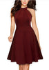 Cute Women Sexy Halter Neck Wedding Party Vestidos Sleeveless Racer Front White Black A-Line Short Skater Dresses
