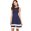 Cute Women Skater Dress Sleeveless Contrast Color Stripe Patchwork Sexy Mesh Ilssuion Casual A-Line Mini Dress Short