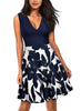 Women Party Swing Dress Mini A-Line V-neck Sexy Low Back Sleeveless Patchwork Floral Print Casual Skater Dress Short