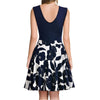 Women Party Swing Dress Mini A-Line V-neck Sexy Low Back Sleeveless Patchwork Floral Print Casual Skater Dress Short